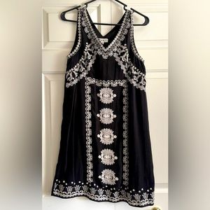Black embroidered tank dress